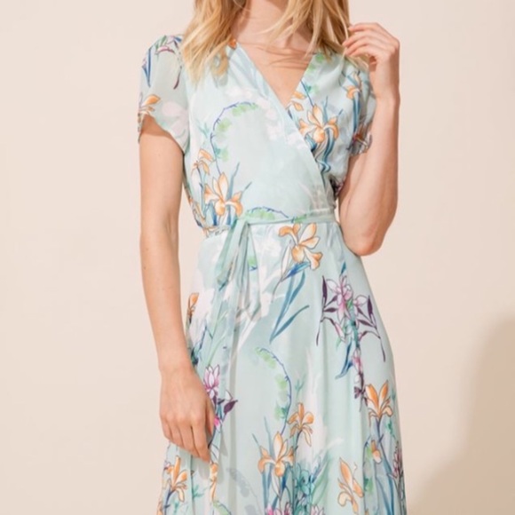 Yumi Kim Wrap Maxi Dress Woman’s Size Medium Mint Green Floral Print - Picture 12 of 12